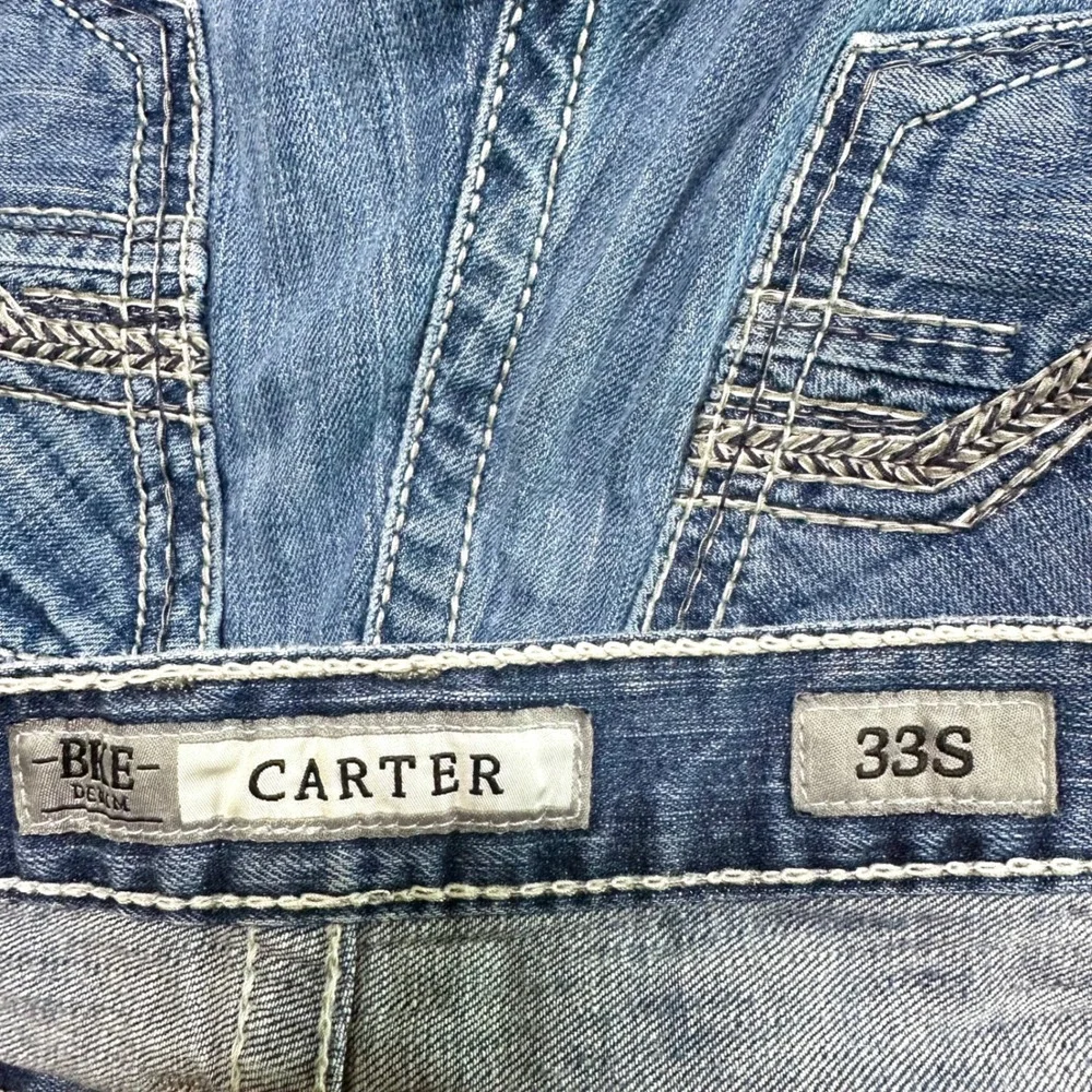 BKE Carter Men's 33x29 Straight Leg Thick Stitch Denim Jeans Whiskered Faded Y2K